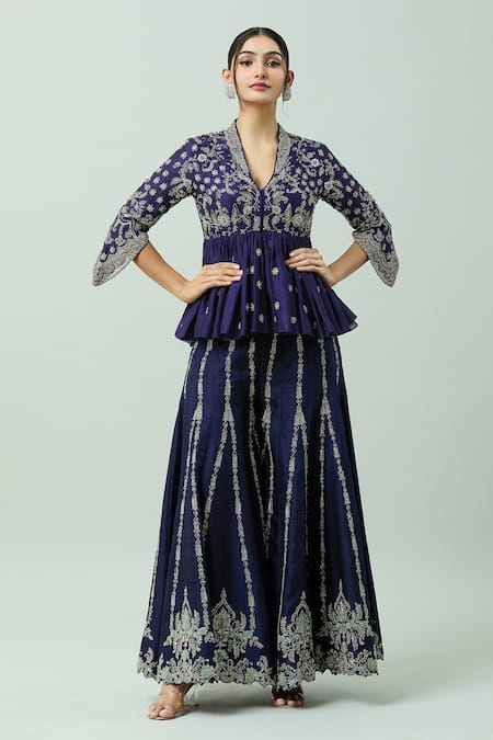 Jayanti Reddy_Purple Chanderi Embroidery Hand Sharara _Online_at_Aza_Fashions