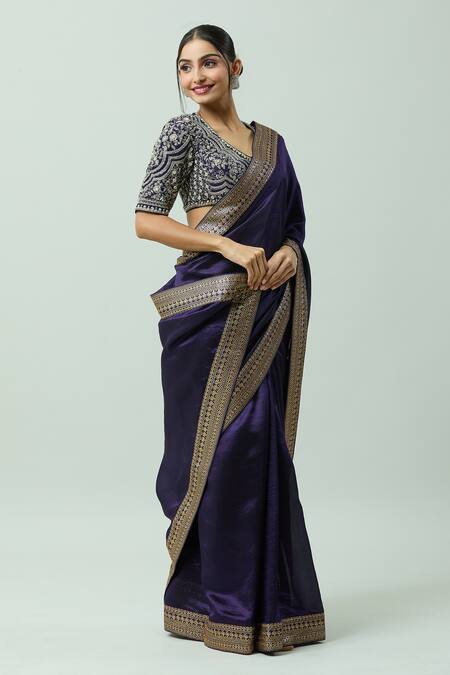 Jayanti Reddy Purple Kota Doria Embroidery Hand Border Saree Online at Aza Fashions Jayanti Reddy_Purple Kota Doria Embroidery Hand Border Saree _Online_at_Aza_Fashions