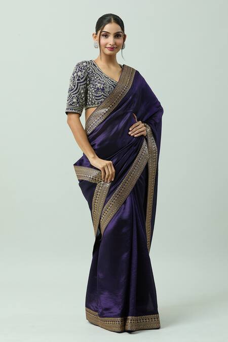 Buy Jayanti Reddy Purple Kota Doria Embroidery Hand Border Saree Online at Aza Fashions Buy_Jayanti Reddy_Purple Kota Doria Embroidery Hand Border Saree _Online_at_Aza_Fashions