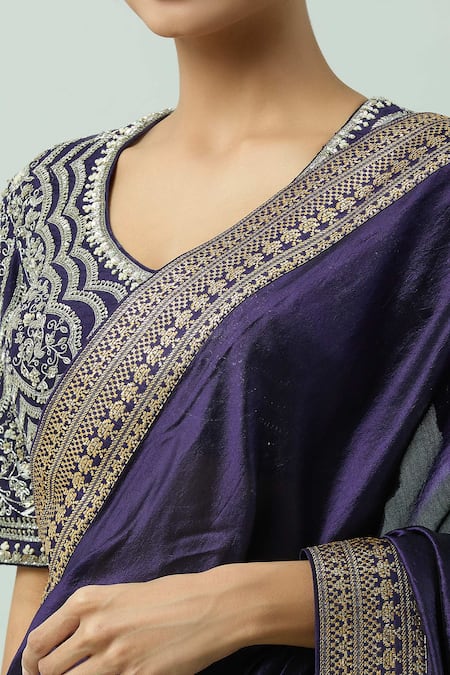 Shop Jayanti Reddy Purple Kota Doria Embroidery Hand Border Saree Online at Aza Fashions Shop_Jayanti Reddy_Purple Kota Doria Embroidery Hand Border Saree _Online_at_Aza_Fashions