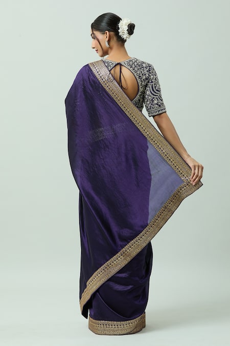 Shop Jayanti Reddy Purple Kota Doria Embroidery Hand Border Saree at Aza Fashions Shop_Jayanti Reddy_Purple Kota Doria Embroidery Hand Border Saree _at_Aza_Fashions