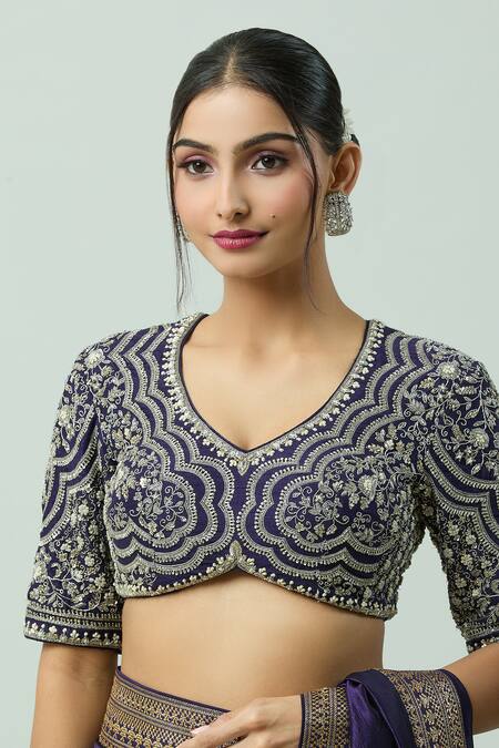 Shop Jayanti Reddy Purple Silk Embroidery Polo Collar Hand Blouse Online at Aza Fashions Shop_Jayanti Reddy_Purple Silk Embroidery Polo Collar Hand Blouse _Online_at_Aza_Fashions