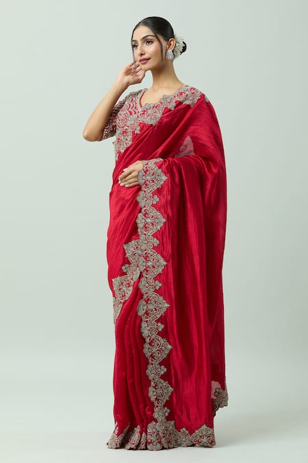 Jayanti Reddy Red Kota Doria Embroidery Zari Hand Border Saree Online at Aza Fashions Jayanti Reddy_Red Kota Doria Embroidery Zari Hand Border Saree _Online_at_Aza_Fashions