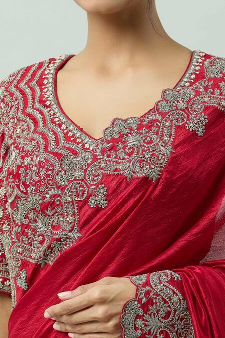 Shop Jayanti Reddy Red Kota Doria Embroidery Zari Hand Border Saree Online at Aza Fashions Shop_Jayanti Reddy_Red Kota Doria Embroidery Zari Hand Border Saree _Online_at_Aza_Fashions