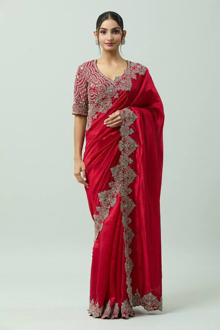 Jayanti Reddy Red Kota Doria Embroidery Zari Hand Border Saree at Aza Fashions Jayanti Reddy_Red Kota Doria Embroidery Zari Hand Border Saree _at_Aza_Fashions