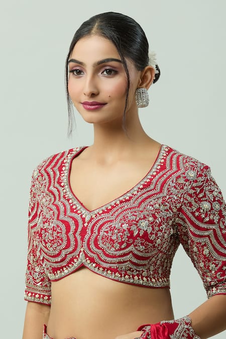 Buy Jayanti Reddy Red Silk Embroidery Polo Collar Raw Blouse Online at Aza Fashions Buy_Jayanti Reddy_Red Silk Embroidery Polo Collar Raw Blouse _Online_at_Aza_Fashions