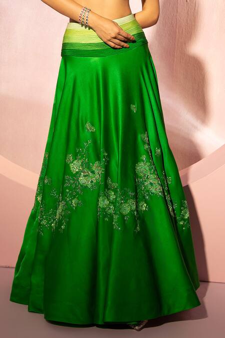 Tyohar Green , , Zari, Zardozi Lehenga And Pleated Blouse Set Online at Aza Fashions Tyohar_Green , , Zari, Zardozi Lehenga And Pleated Blouse Set_Online_at_Aza_Fashions