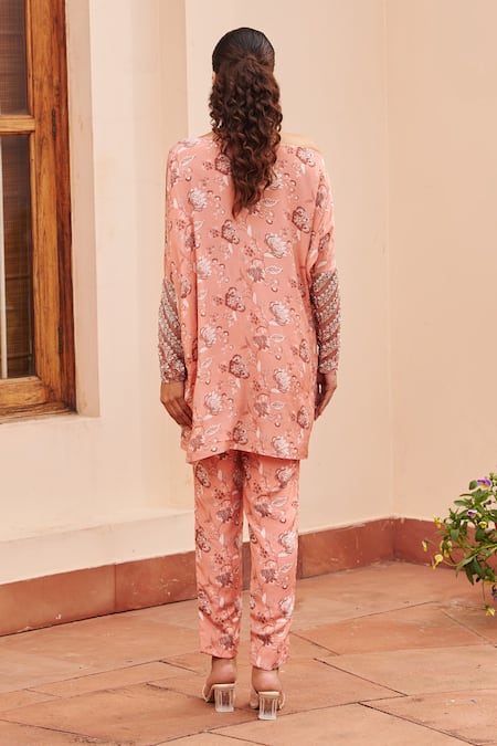 Shop Chhavvi Aggarwal Pink Crepe Sequins One Shoulder Printed Top And Pant Set at Aza Fashions Shop_Chhavvi Aggarwal_Pink Crepe Sequins One Shoulder Printed Top And Pant Set _at_Aza_Fashions