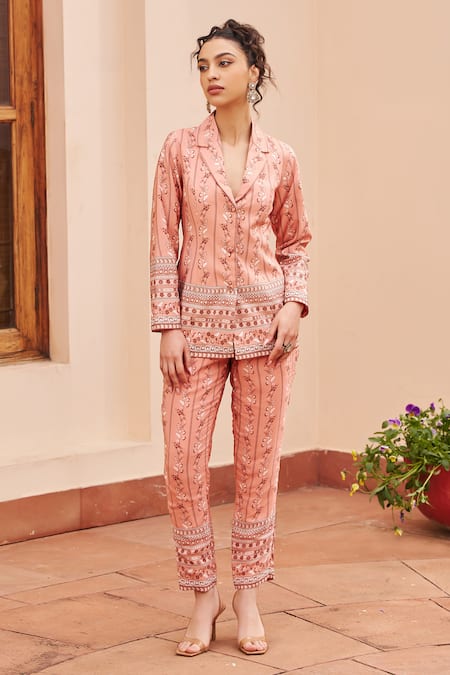 Chhavvi Aggarwal Flower Print Jacket & Pant Set 