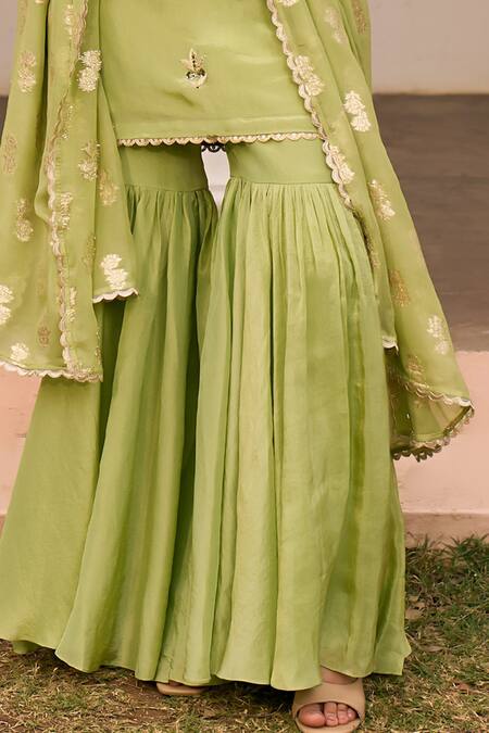 Chhavvi Aggarwal_Green Tissue, Georgette Mirrors, Sequins, Cut Work, Zari, Embroidery Kurta Set _Online_at_Aza_Fashions