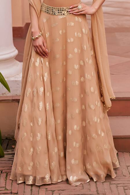 Chhavvi Aggarwal Beige Tissue, Georgette Embroidery, Blossom Pattern Lehenga Set With Blouse Online at Aza Fashions Chhavvi Aggarwal_Beige Tissue, Georgette Embroidery, Blossom Pattern Lehenga Set With Blouse _Online_at_Aza_Fashions