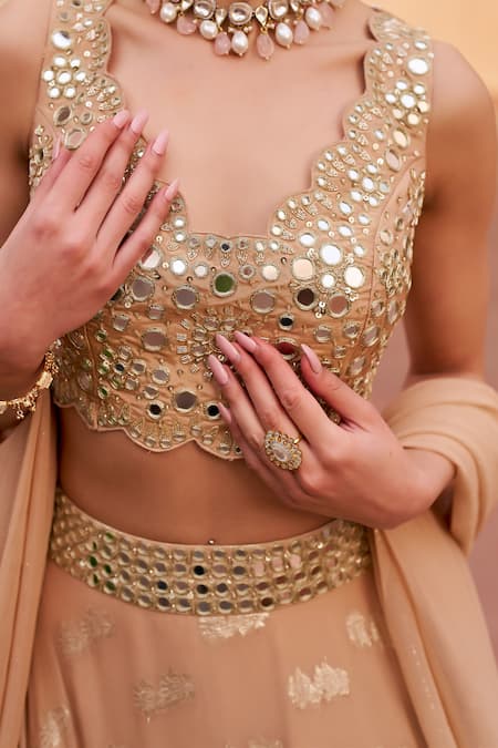 Buy Chhavvi Aggarwal Beige Tissue, Georgette Embroidery, Blossom Pattern Lehenga Set With Blouse Online at Aza Fashions Buy_Chhavvi Aggarwal_Beige Tissue, Georgette Embroidery, Blossom Pattern Lehenga Set With Blouse _Online_at_Aza_Fashions