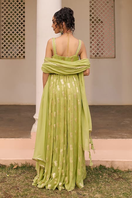 Shop Chhavvi Aggarwal Green Georgette Embroidery, Sequins, Floral Sprig Pattern Anarkali With Dupatta at Aza Fashions Shop_Chhavvi Aggarwal_Green Georgette Embroidery, Sequins, Floral Sprig Pattern Anarkali With Dupatta _at_Aza_Fashions