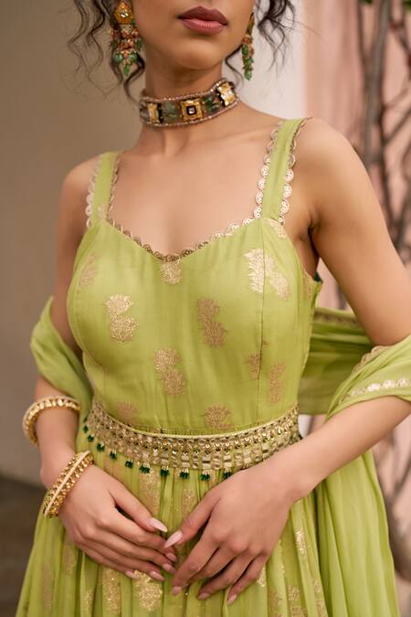 Chhavvi Aggarwal Green Georgette Embroidery, Sequins, Floral Sprig Pattern Anarkali With Dupatta Online at Aza Fashions Chhavvi Aggarwal_Green Georgette Embroidery, Sequins, Floral Sprig Pattern Anarkali With Dupatta _Online_at_Aza_Fashions