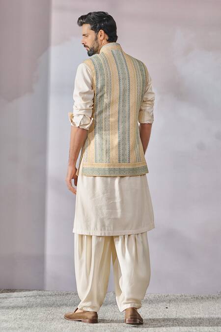 Tarun Tahiliani Linen Printed Waistcoat 