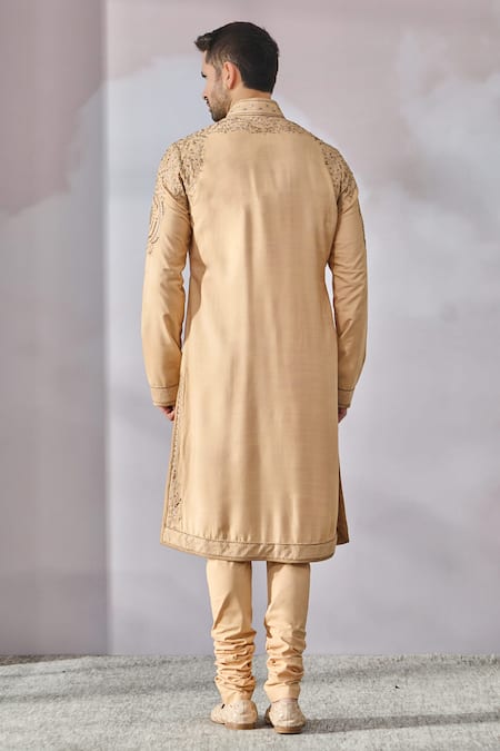 Shop Tarun Tahiliani Gold Tussar, Cotton Embroidery Zardozi Kurta Set at Aza Fashions Shop_Tarun Tahiliani_Gold Tussar, Cotton Embroidery Zardozi Kurta Set _at_Aza_Fashions