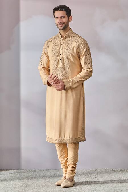 Tarun Tahiliani Gold Tussar, Cotton Embroidery Zardozi Kurta Set Online at Aza Fashions Tarun Tahiliani_Gold Tussar, Cotton Embroidery Zardozi Kurta Set _Online_at_Aza_Fashions