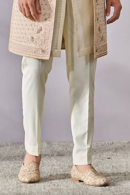 Buy_Tarun Tahiliani_Pink Georgette, Suede, Cotton Pearls, Embroidery Sherwani And Textured Kurta Set _Online_at_Aza_Fashions