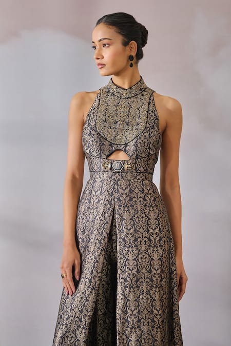 Buy Tarun Tahiliani Black Brocade Embellished Floral Mandarin Jumpsuit Online at Aza Fashions Buy_Tarun Tahiliani_Black Brocade Embellished Floral Mandarin Jumpsuit _Online_at_Aza_Fashions