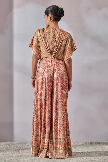 Tarun Tahiliani Phulkari Print & Embroidered Draped Jumpsuit 