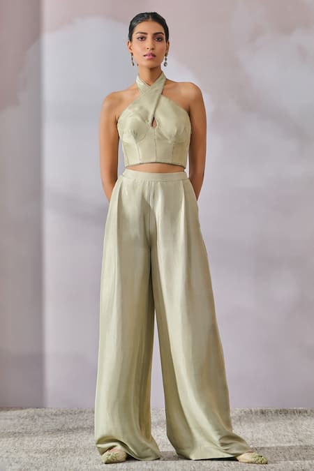 Tarun Tahiliani Diamond Embellished Corset & Flared Trouser Set 