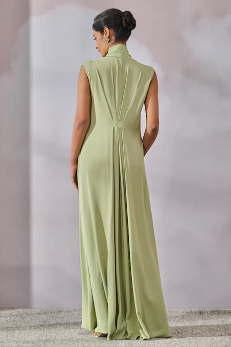 Tarun Tahiliani Placed Swarovski Embellished Draped Dress 