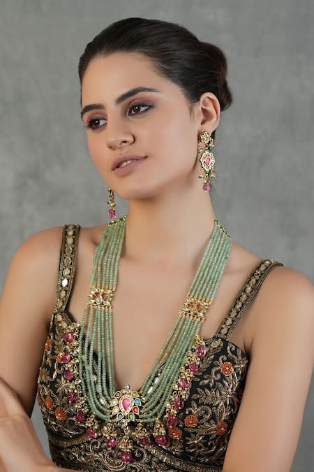 ChhavI'S Jewels Multi Color Diamonds, Stones Kundan And Polki Embellished Layered Jewellery Set 
