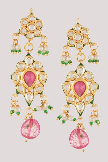 Buy_ChhavI'S Jewels_Multi Color Diamonds, Stones Kundan And Polki Embellished Layered Jewellery Set _Online_at_Aza_Fashions