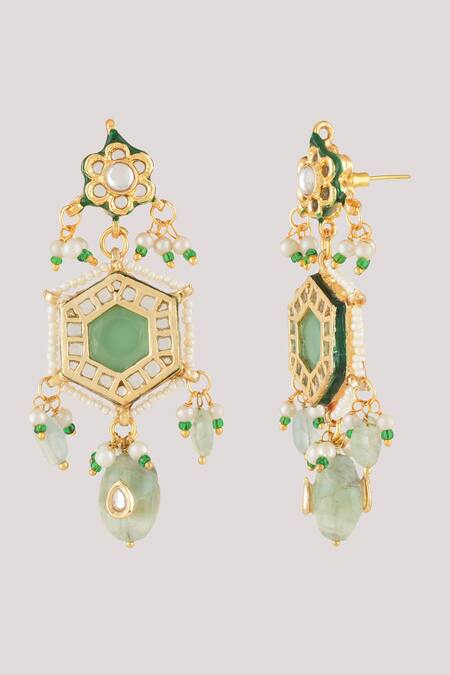 Buy_ChhavI'S Jewels_Green Stones, Pearls Jade Embellished Bloom Jewellery Set _Online_at_Aza_Fashions