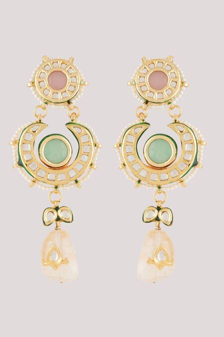 Buy_ChhavI'S Jewels_Multi Color Diamonds, Stones, Crescent Kundan And Jade Embellished Jewellery Set _Online_at_Aza_Fashions