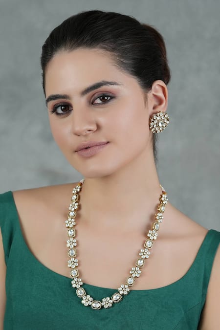 Chhavi's Jewels Floret Kundan & Polki Studded Jewellery Set 