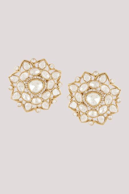 Buy_ChhavI'S Jewels_White Diamonds, Stones Floret Kundan And Polki Studded Jewellery Set _Online_at_Aza_Fashions