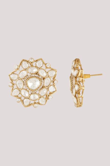 Shop_ChhavI'S Jewels_White Diamonds, Stones Floret Kundan And Polki Studded Jewellery Set _Online_at_Aza_Fashions