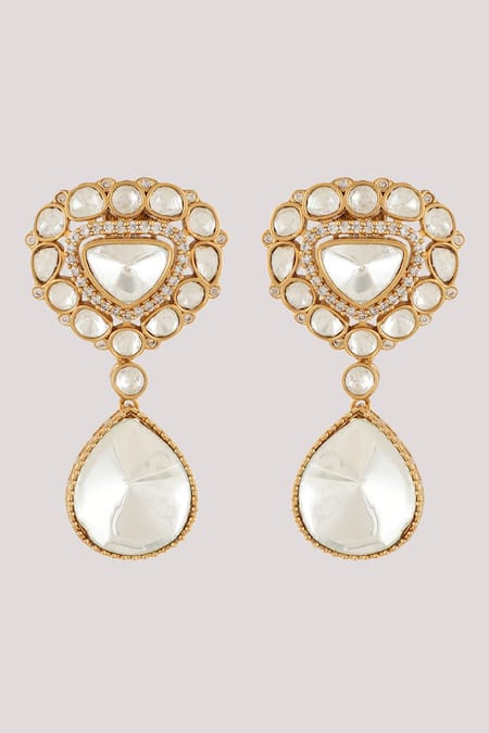 ChhavI'S Jewels_White Piping, Stones Pretty Pear Kundan And Polki Studded Jewellery Set _Online_at_Aza_Fashions