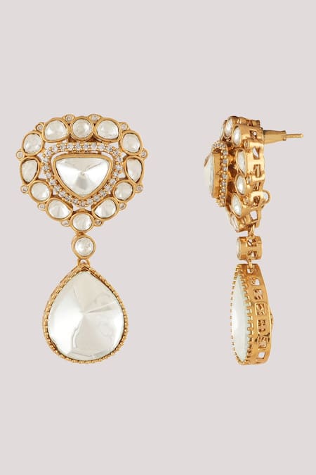 Buy_ChhavI'S Jewels_White Piping, Stones Pretty Pear Kundan And Polki Studded Jewellery Set _Online_at_Aza_Fashions