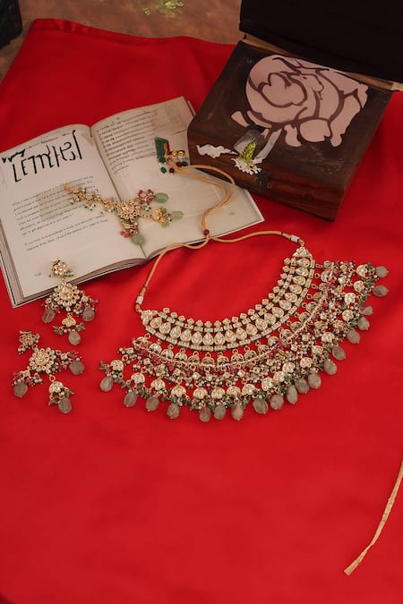 ChhavI'S Jewels Phool Bahar Kundan & Polki Studded Maharani Jewellery Set 