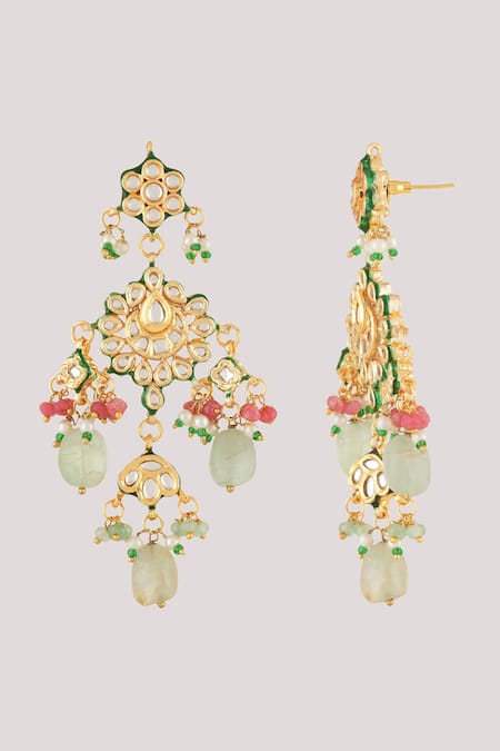 Buy_ChhavI'S Jewels_Multi Color Pearls, Phool Bahar Kundan And Polki Studded Maharani Jewellery Set _Online_at_Aza_Fashions