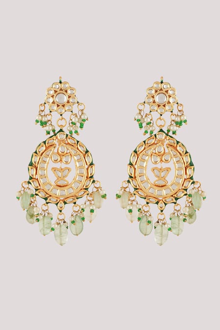 ChhavI'S Jewels_Green Diamonds, Stones Crescent Crest Kundan And Polki Studded Jewellery Set _Online_at_Aza_Fashions