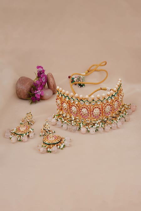 ChhavI'S Jewels Pakhi Bloom Kundan & Polki Studded Jewellery Set 
