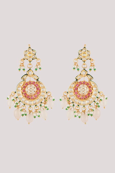 ChhavI'S Jewels_Pink Pearls, Stones Pakhi Bloom Kundan And Polki Studded Jewellery Set _Online_at_Aza_Fashions