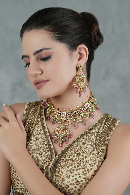 Chhavi's Jewels Padma Kundan & Polki Studded Jewellery Set 