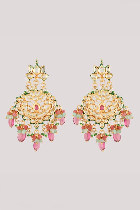 ChhavI'S Jewels_Pink Pearls, Stones Padma Kundan And Polki Studded Jewellery Set _Online_at_Aza_Fashions