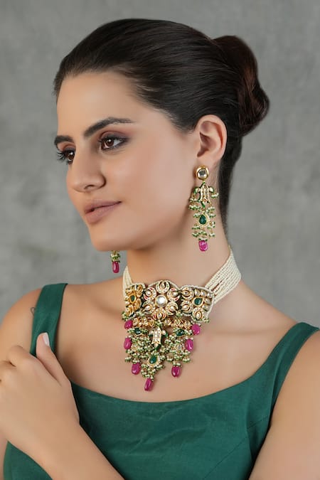 Chhavi's Jewels Amira Fleur Kundan & Polki Studded Jewellery Set 