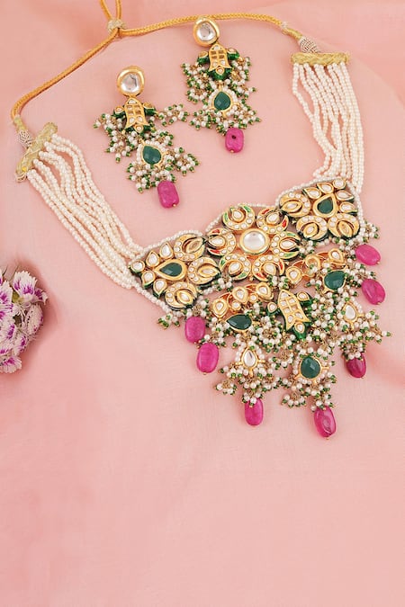 ChhavI'S Jewels Amira Fleur Kundan & Polki Studded Jewellery Set 