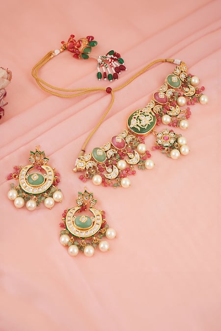 ChhavI'S Jewels Celinda Bloom Kundan & Polki Studded Jewellery Set 