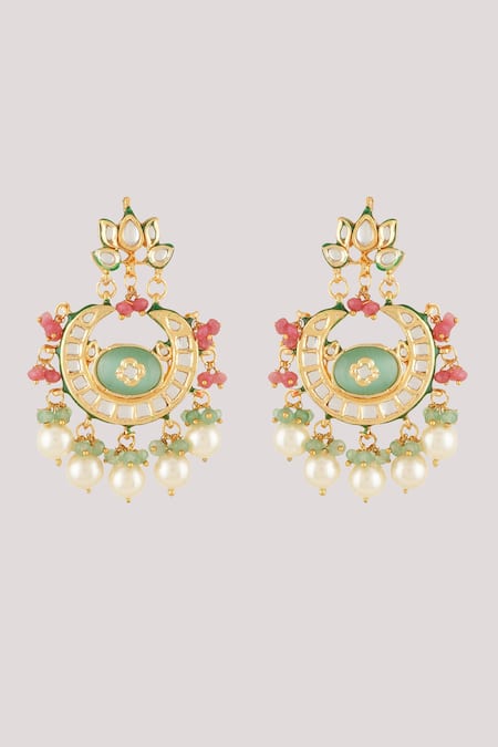 Buy_ChhavI'S Jewels_Multi Color Pearls, Diamonds Celinda Bloom Kundan And Polki Studded Jewellery Set _Online_at_Aza_Fashions