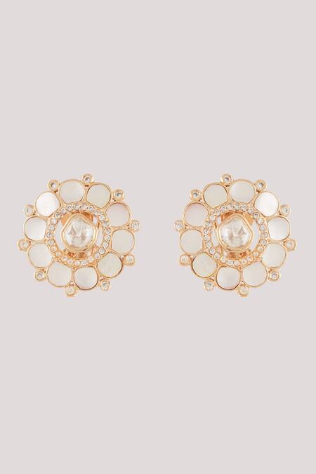 ChhavI'S Jewels_White Pearls, Diamonds Olinda Floret Kundan Jewellery Set_Online_at_Aza_Fashions