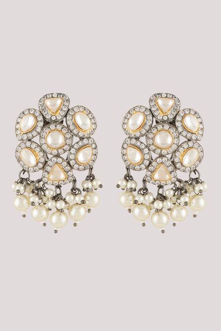 ChhavI'S Jewels_White Pearls, Diamonds Danza Cluster Kundan Studded Jewellery Set_Online_at_Aza_Fashions