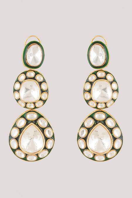 ChhavI'S Jewels_Green Gota Patti Waterdew Kundan Polki Studded Danglers _Online_at_Aza_Fashions