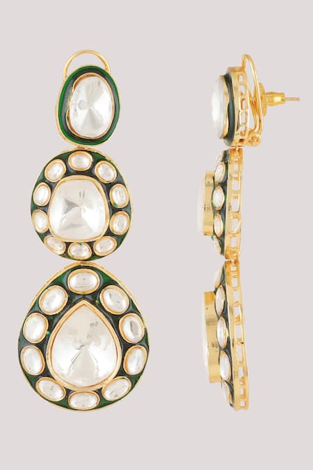 Buy_ChhavI'S Jewels_Green Gota Patti Waterdew Kundan Polki Studded Danglers _Online_at_Aza_Fashions